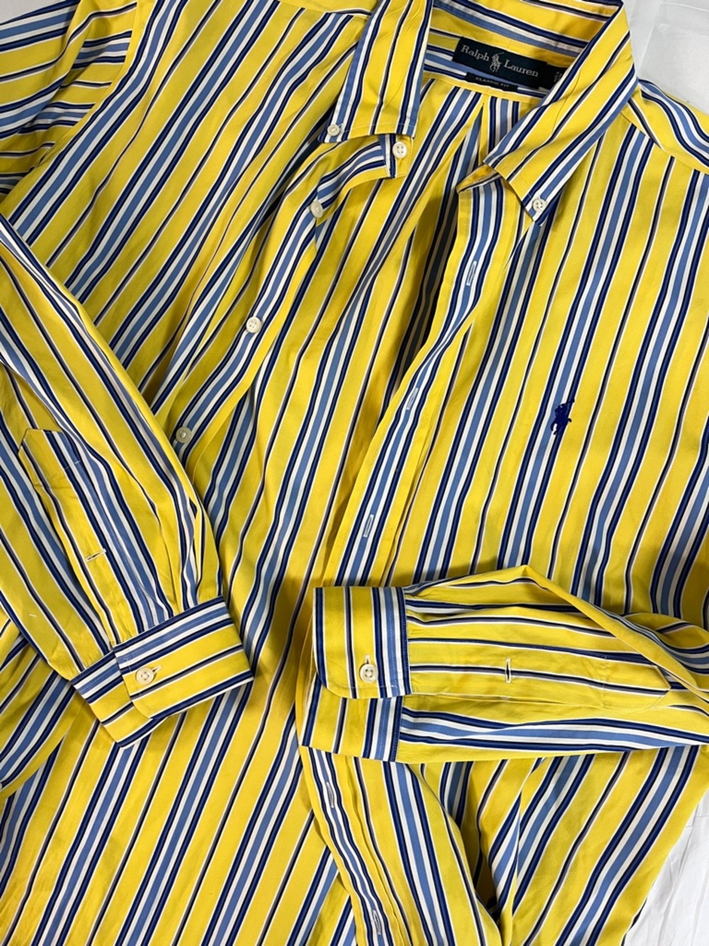 Ralph Lauren mens L Yellow, Blue & White Striped Button-Down Shirt